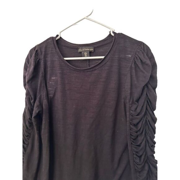 House Of Harlow 1960 Women's Ruched Long Sleeve Burnout Top Black Large - Picture 3 of 8